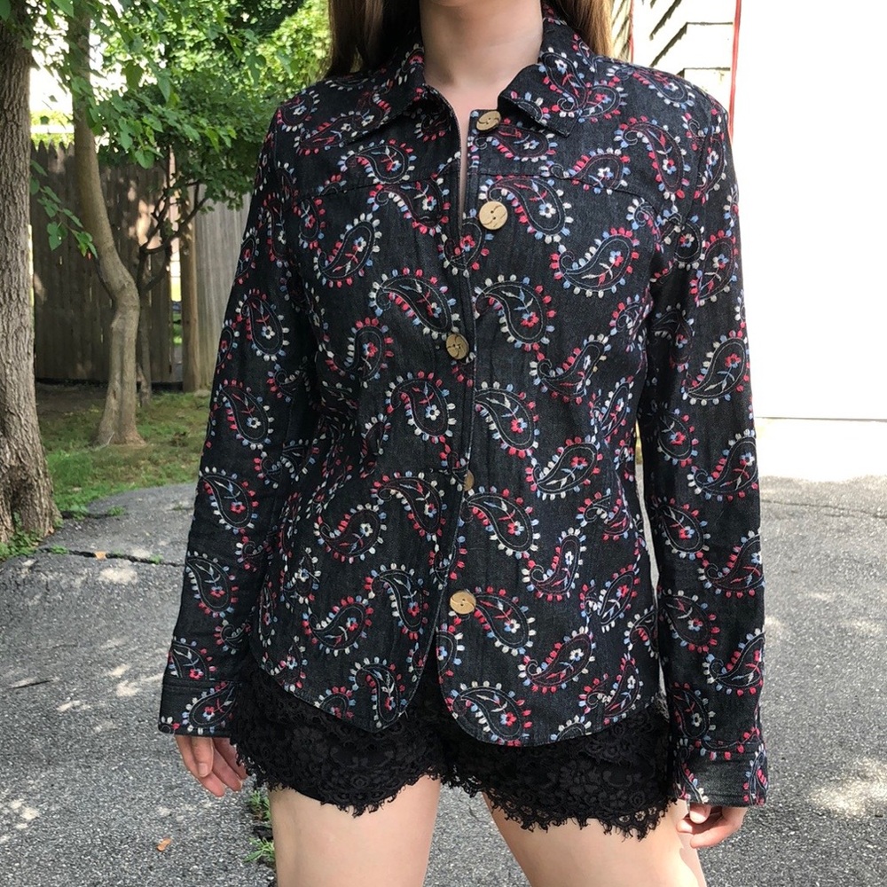 Coldwater Creek black embroidered jean jacket